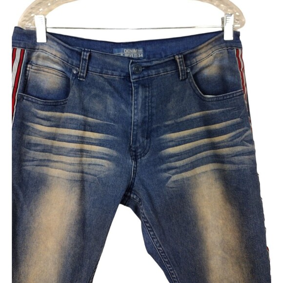 Denim & Rivets Mens Size 34 Jeans Blue Straight Leg Acid Wash Stretch Dark Denim - Picture 2 of 10